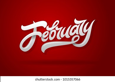 February lettering on dark red background. Used for banners, calendars, posters, icons, labels. Vector illustration.