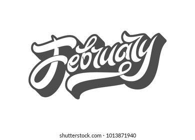 February lettering on white isolated background. Used for banners, calendars, posters, icons, labels. Vector brush calligraphy.