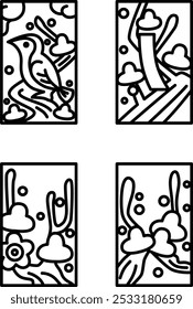 Conjunto de iconos de mini hanafuda de dibujo de línea de febrero