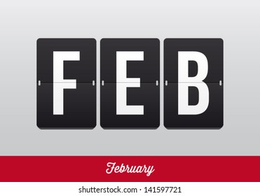 February, mechanical panel letters. Typography, font, type vector vintage retro.