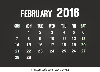 February Month 2016 Calendar On Blackboard