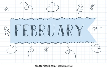 February month banner journal vector illustration. Planner title and header. crafting clip art