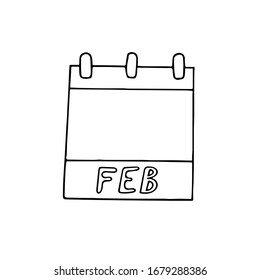 February month calendar page hand drawn in doodle style. simple scandinavian liner. planning, business, date, day. single element for design icon