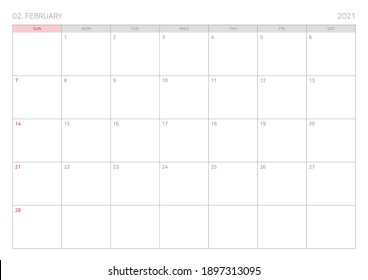 Ilustración simple del programador de calendario del mes de febrero