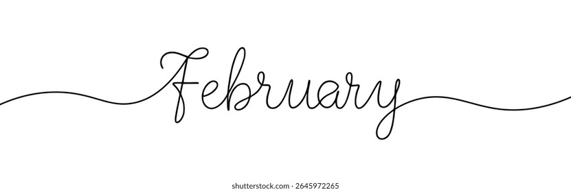 Febrero mes continuo una línea de dibujo con la palabra. Dibujo minimalista de ilustración de frase.