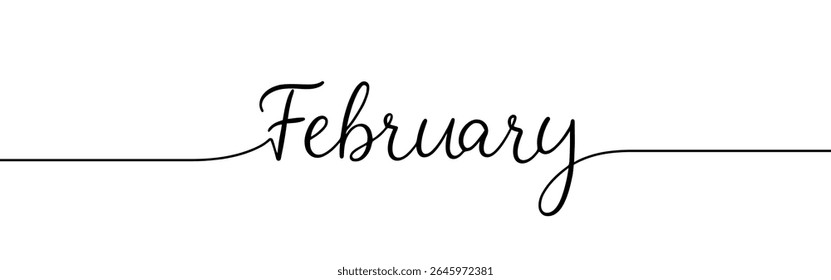 Februar Monat durchgehende einzeilige Zeichnung mit Wort. Minimalistische Zeichnung der Phrasendarstellung.