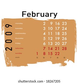 February month from grunge Calendar 2009 year. (See similar vectors in my profile)