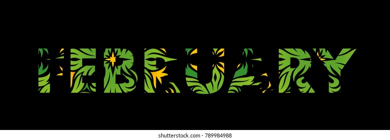 february month illustration in decorative ornamental detail vector lettering