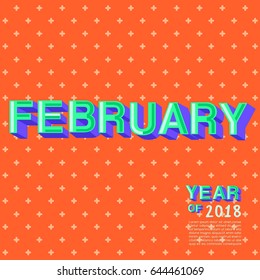 February : Month Name with colorful elements : Vector Illustration
