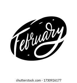 February month name lettering. Hand written quote. Black color vector illustration. Isolated on white background. Design for banner, poster, card and print.