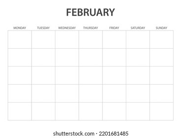 February Monthly Blank Calendar printable