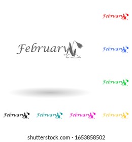 February multi color style icon. Simple glyph, flat vector of name of month icons for ui and ux, website or mobile application