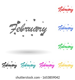 Icono de estilo multicolor de febrero. Glifo simple, vector plano de los iconos de nombre de mes para ui y ux, sitio web o aplicación móvil
