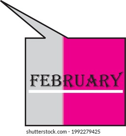 FEBRUARY, THE NAME OF THE SECOND MONTH OF THE YEAR IN SPEECH BUBBLE.