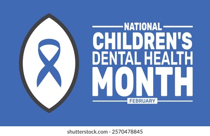 February is National Children Dental Health Month background template. Perfect for banners, cards, posters, and social media . Vector design with text inscription and classic color for