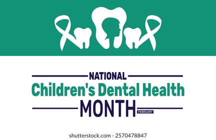 February is National Children Dental Health Month background template. Perfect for banners, cards, posters, and social media . Vector design with text inscription and classic color for