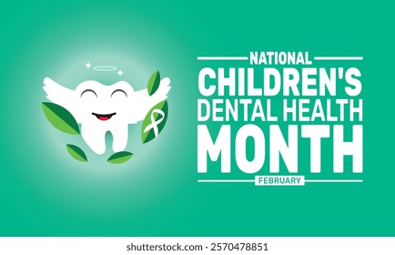 February is National Children Dental Health Month background template. Perfect for banners, cards, posters, and social media . Vector design with text inscription and classic color for