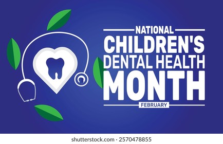 February is National Children Dental Health Month background template. Perfect for banners, cards, posters, and social media . Vector design with text inscription and classic color for