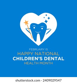 February is National Children's Dental Health Month. Protecting teeth and promoting good health, Holiday concept for banner, poster, card and background design. Vector illustration.