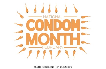 Februar ist eine Hintergrundvorlage für die National Condom Week. Urlaubskonzept. Design-Vorlage für Hintergrund, Banner, Plakate, Karten und Plakate mit Text