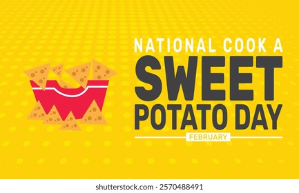  February is NATIONAL COOK A SWEET POTATO DAY background template. Perfect for banners, cards, posters, and social media .Vector design with text inscription and classic color for a professional look