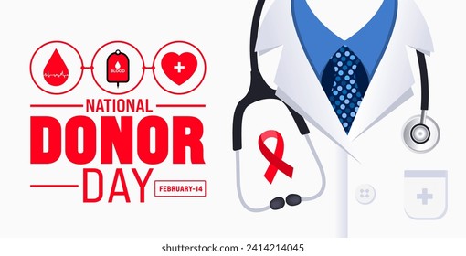 February is National Donor Day background template with USA flag theme concept. Holiday concept. use to background, banner, placard, card, and poster design template with text inscription and standard