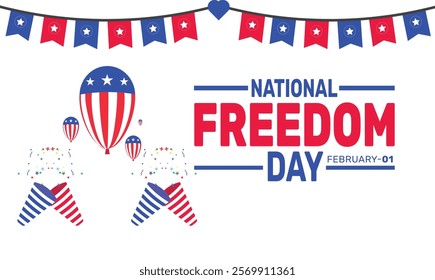 February is National Freedom Day background template. Perfect for banners, cards, posters, and social media. Vector design with text inscription and classic color for a professional look