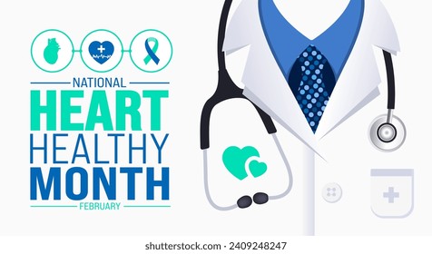 February is National Heart Healthy Month background template. Holiday concept. background, banner, placard, card, and poster design template with text inscription and standard color. vector