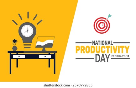 February is National Productivity Day background template. Perfect for banners, cards, posters, and social media . Vector design with text inscription and classic color for a professional look