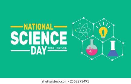 February is National Science day background template. Perfect for banners, cards, posters, and social media. Vector design with text inscription and classic color for a professional look