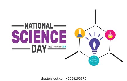 February is National Science day background template. Perfect for banners, cards, posters, and social media. Vector design with text inscription and classic color for a professional look