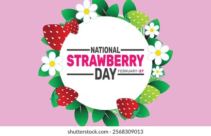 February is National Strawberry Day background template. Perfect for banners, cards, posters, and social media. Vector design with text inscription and classic color for a professional look