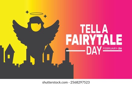 February is National Tell A Fairy Tale Day background template. Perfect for banners, cards, posters, and social media. Vector design with text inscription and classic color for a professional look