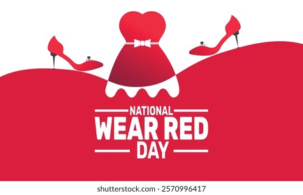 February is National Wear Red Day background template. Perfect for banners, cards, posters, social media. Vector design with text inscription and classic color for a professional look