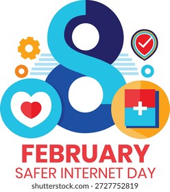 Logotipo del día de Internet más seguro de febrero con símbolos de corazón y cruz médica