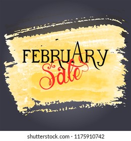 February Sale banner custom font and lettering on yellow paint vector illustration