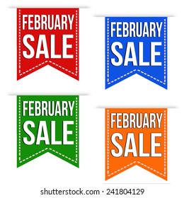 February Sale Banner Design Set Over A White Background, Vector Illustration