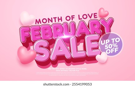 February sale - banner in shades of pink. digital promotion business concept