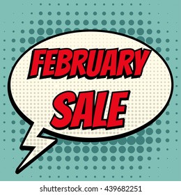 February sale comic book bubble text retro style