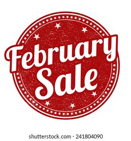 February Sale Grunge Rubber Stamp On White, Vector Illustration