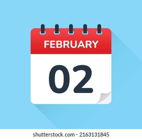 February second day of the month on calendar vector icon