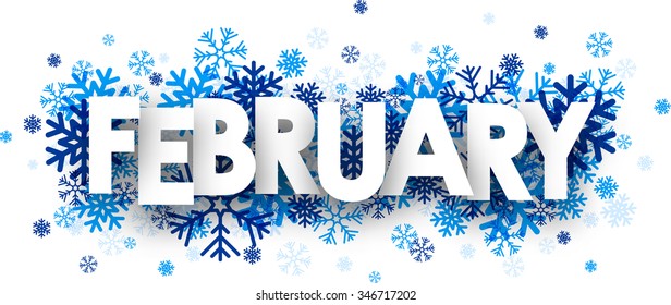 February sign with snowflakes. Vector illustration.