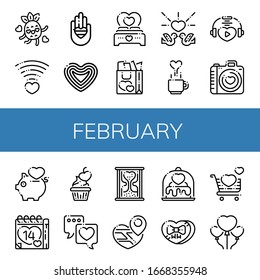 february simple icons set. Contains such icons as Love, Valentines day, can be used for web, mobile and logo