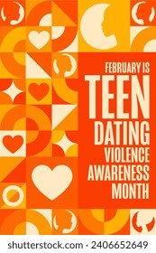 February is Teen Dating Violence Awareness Month. Holiday concept. Template for background, banner, card, poster with text inscription. Vector EPS10 illustration