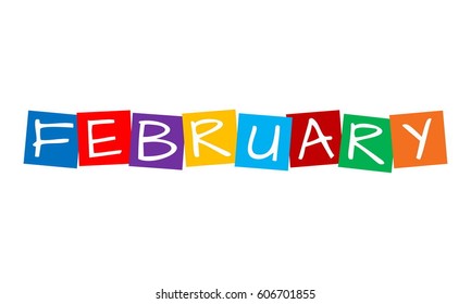 february, text in colorful rotated squares