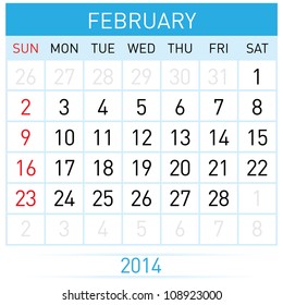 February Twenty-Fourteen. Calendar Month. Illustration on white background