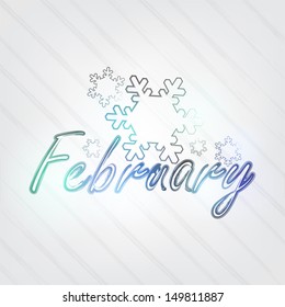 February Typography - background in retro style with snowflakes and label. (EPS10 Vector)