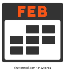 February vector icon. Style is bicolor flat symbol, orange and gray colors, rounded angles, white background.