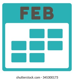 February vector icon. Style is bicolor flat symbol, grey and cyan colors, rounded angles, white background.