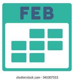 February vector icon. Style is bicolor flat symbol, cobalt and cyan colors, rounded angles, white background.
